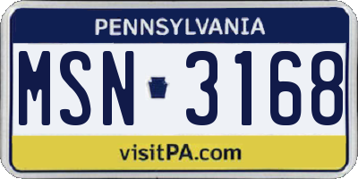 PA license plate MSN3168