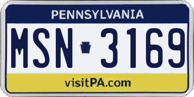 PA license plate MSN3169