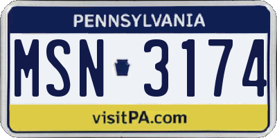 PA license plate MSN3174