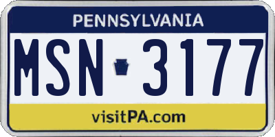 PA license plate MSN3177