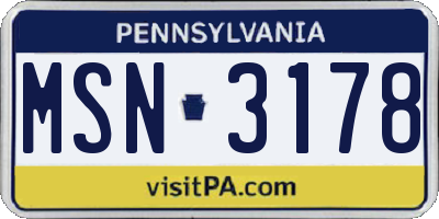 PA license plate MSN3178