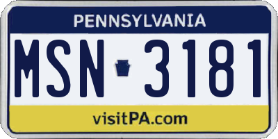 PA license plate MSN3181
