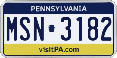 PA license plate MSN3182