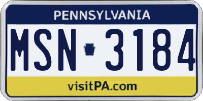 PA license plate MSN3184