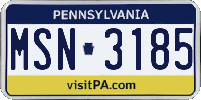 PA license plate MSN3185