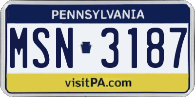 PA license plate MSN3187