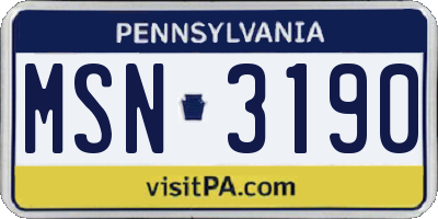 PA license plate MSN3190
