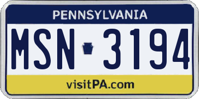 PA license plate MSN3194