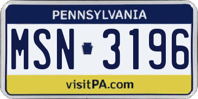 PA license plate MSN3196