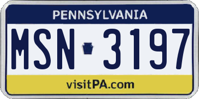 PA license plate MSN3197
