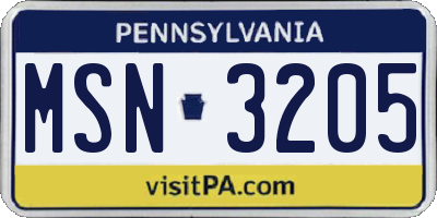 PA license plate MSN3205