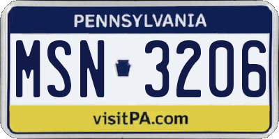 PA license plate MSN3206