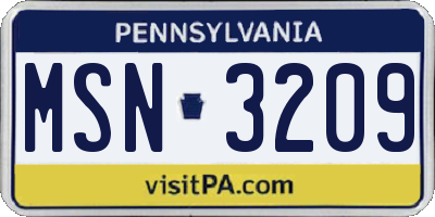 PA license plate MSN3209