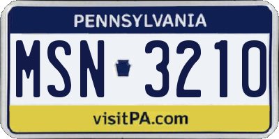 PA license plate MSN3210