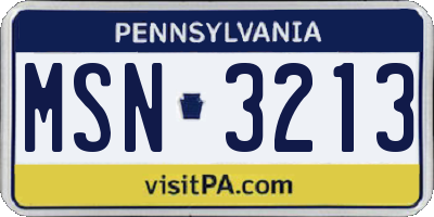 PA license plate MSN3213