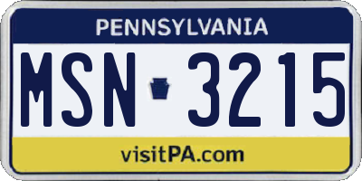 PA license plate MSN3215