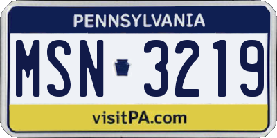 PA license plate MSN3219