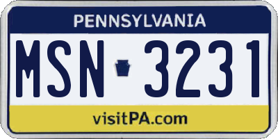 PA license plate MSN3231