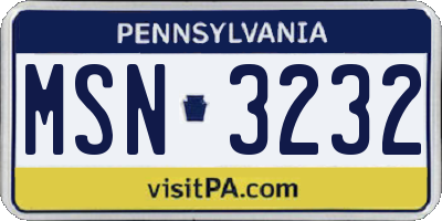 PA license plate MSN3232