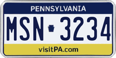 PA license plate MSN3234
