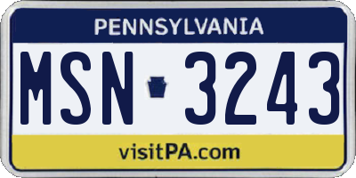 PA license plate MSN3243