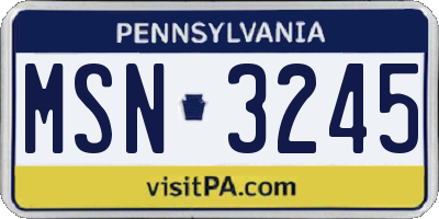 PA license plate MSN3245
