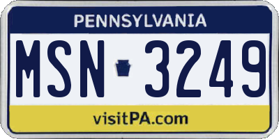 PA license plate MSN3249