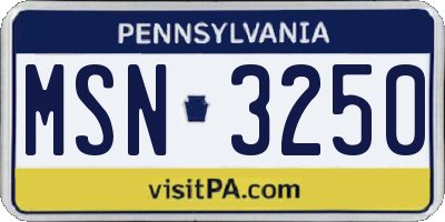 PA license plate MSN3250