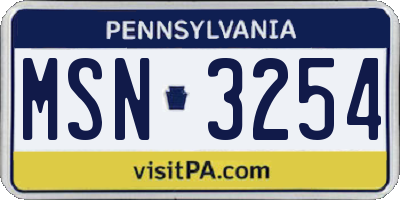 PA license plate MSN3254