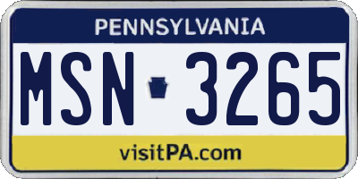 PA license plate MSN3265