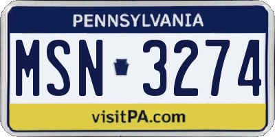 PA license plate MSN3274