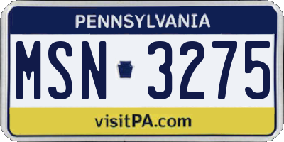 PA license plate MSN3275