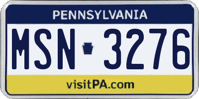 PA license plate MSN3276