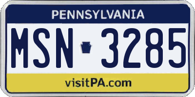 PA license plate MSN3285