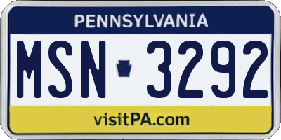 PA license plate MSN3292