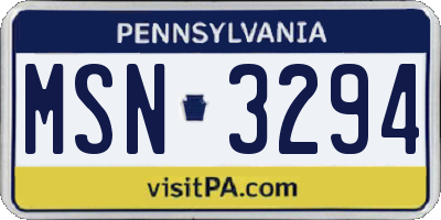 PA license plate MSN3294