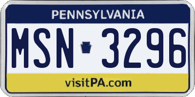 PA license plate MSN3296