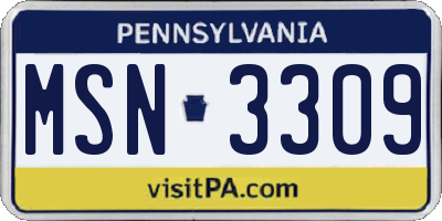 PA license plate MSN3309