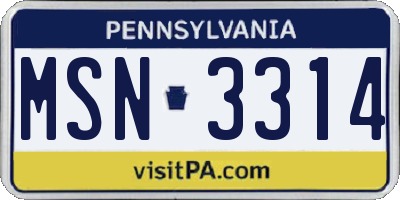 PA license plate MSN3314