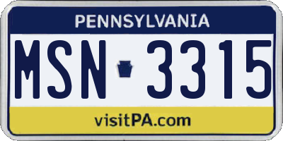 PA license plate MSN3315