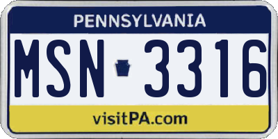 PA license plate MSN3316