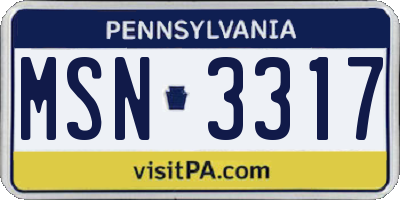 PA license plate MSN3317