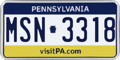 PA license plate MSN3318