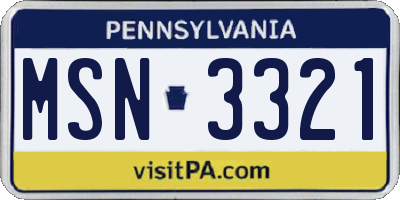 PA license plate MSN3321