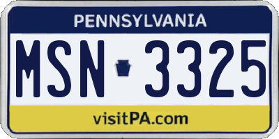 PA license plate MSN3325