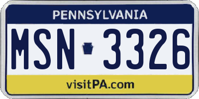 PA license plate MSN3326