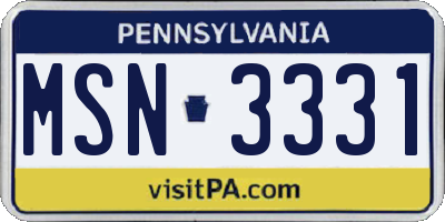 PA license plate MSN3331