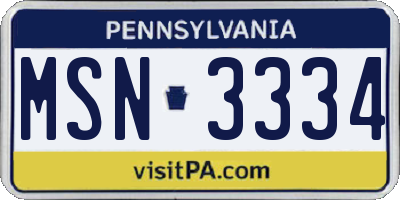 PA license plate MSN3334
