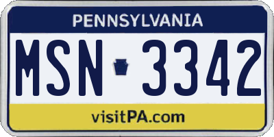 PA license plate MSN3342