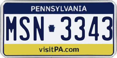 PA license plate MSN3343